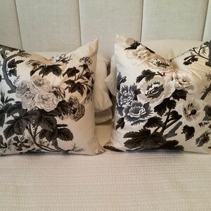 New Pair Schumacher Pyne Hollyhock charcoal pillow covers